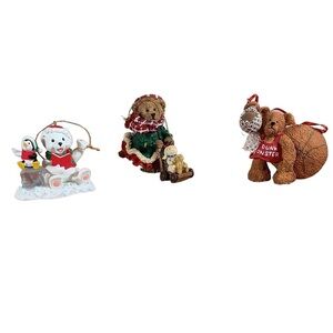 Vintage Collection - Teddy Bear Christmas Holiday Tree Ornaments- Bundle of 3